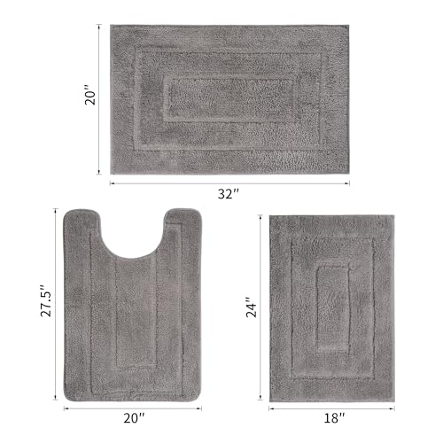 Bathroom Rugs Sets 3 Piece, with 20" x 28" U-Shaped Toilet Rug, Ultra Absorbent and Super Soft Touch, Non-Slip, Microfiber Plush,Rectangular Pattern, Quick Dry Bath Mats for Bathroom, Tub, Bedroom - color: Dark Grey