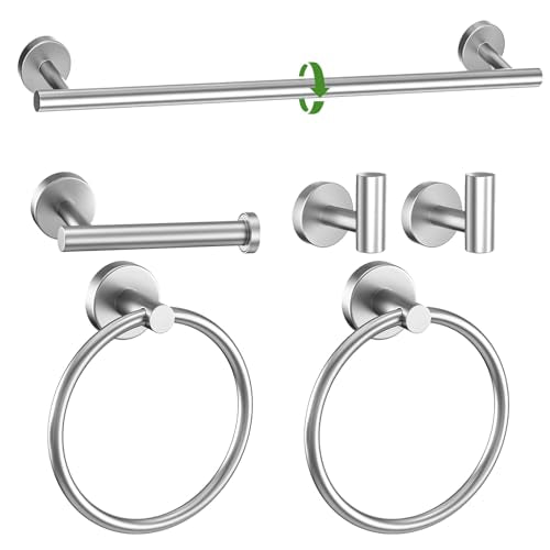 6-Piece Towel Bar Set Brushed Nickel Bathroom Hardware Accessories Set Includes 23.6in Towel Bar 2 Round Towel Ring Stainless Steel Wall-Mounted - color: 6pcs Brushed