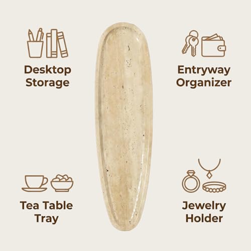 Natural Travertine Vanity Tray, 16.6"x4.6" Real Marble Decorative Tray for Bathroom Countertop & Home Decor, Catchall Organizer for Jewelry, Candles, Cosmetics & Perfume（Travertine） - color: Beige