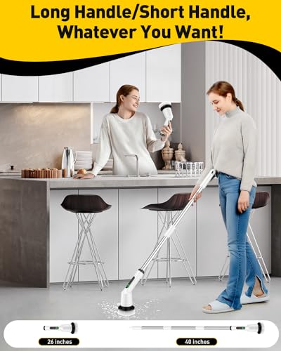Electric Spin Scrubber for Cleaning Bathroom, Shower Scrubber Cordless Cleaning Brush with IPX7 Waterproof & 2 Speed, 3 Flat Brush Heads, Bathroom Cleaning Supplies for Shower Tub Kitchen Tile Toilet - color: White, size: 3 Brush Heads