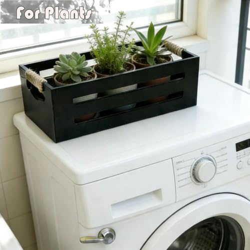 2Pack Wooden Bathroom Storage Crates with Rope Handles - Rustic Farmhouse Toilet Tank Topper Organizer Bin for Toilet Paper, Bathroom Decor, Kitchen Countertop & Home Organization (Black) - color: Black