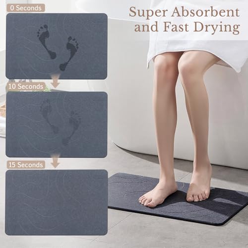 Stone Bath Mat, Natural Diatomaceous Earth Bathroom Rug, Super Absorbent, Quick Dry, Non-Slip Stone Mats for Bathroom, Kitchen, Entryway, Easy to Clean (Curve Dark Grey 1 Pack)