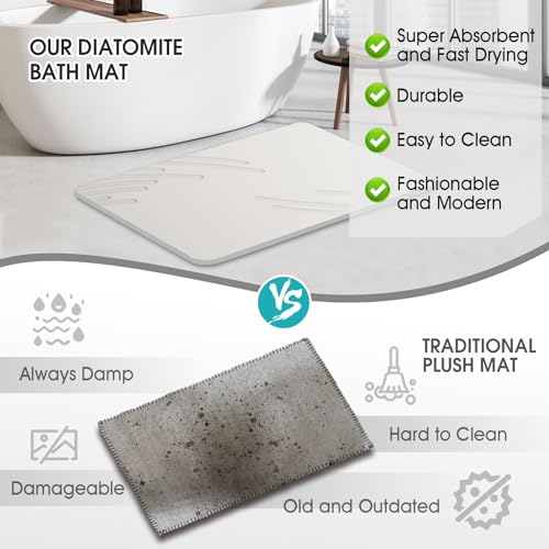 ZIKIBL Stone Bath Mat Diatomaceous Earth Shower Mat Super Absorbent Non-Slip Diatomite Stone Bath Mats for Bathroom Floor Quick-Drying Natural Easy to Clean（24 * 16''） - color: White-feather