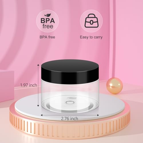 Loretoy 36 Pack 4 OZ Plastic Jars with Lids, BPA Free, Reusable, Refillable Transparent Cosmetic Containers for Bath Salts, Cosmetics, Powders, Beauty Product and Small Accessories - color: Black, size: 4 Ounce