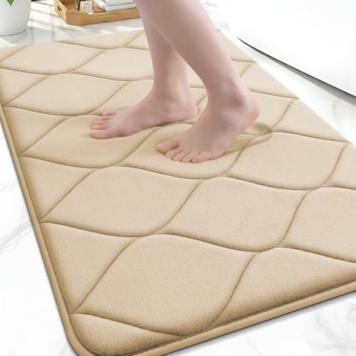 Smiry Memory Foam Bath Mat 47''x17'', Ultra Soft Non-Slip Bathroom Rug, Plush Water Absorbent Quick Dry and Machine Washable Floor Mat for Shower, Tub & Home Decor, Beige - color: Beige, size: 47''x17''