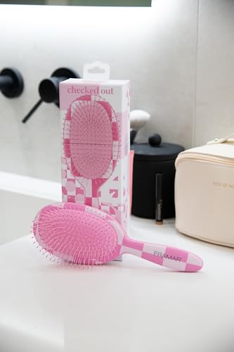 FRAMAR Checkered Hair Brush Detangler – Wet Hair Brushes For Women, Womens Hair Brush, Hair Accessories, Hairbrush For Women, Cepillos Para Cabello, Reduces Breakage – Detangle Brush - Pink - color: Pink Checkered