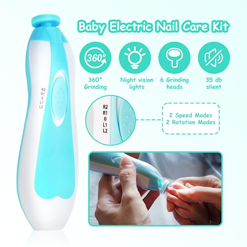 Baby Healthcare and Grooming Kit, 28 in 1 Portable Baby Essentials Kit Electric Nail Trimmer Set with Gas Relief Hair Brush Comb Nasal Aspirator for Newborn Boys Girls (Green) - style: 28 Kits-Green
