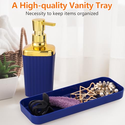 Bathroom Accessory Set,9 Pieces Navy Blue Bathroom Accessories Set with Trash Can, Toothbrush Holder, Soap Dispenser, Toothbrush Cup, Vanity Tray, Soap Dish, Toilet Brush, Qtip Holder - color: Navy Blue
