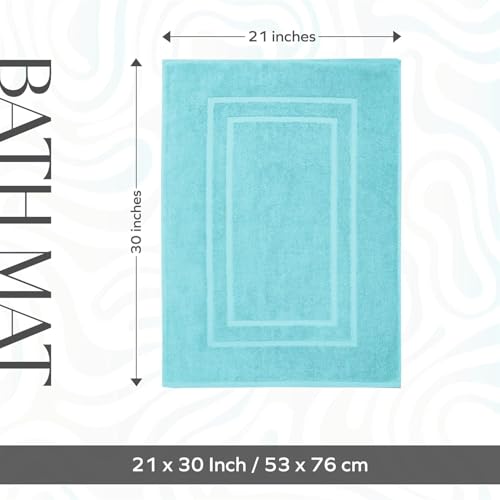 Feather & Stitch 2 Piece Towel Like Bath Mats (30x21 Inch) 100% Cotton Terry Bath Mats, Bathroom Shower Floor Mats [NOT A Bathroom Rug], Soft Absorbent Washable Mats - Aqua - color: Aqua