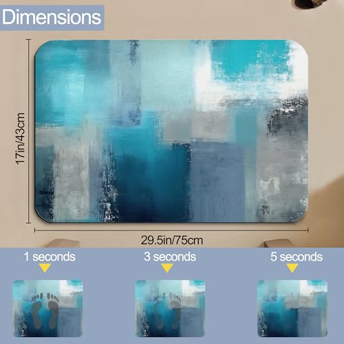 Abstract Blue Grey Bathroom Rugs, Non Slip Quick Dry Rustic Bath Mats for Bathroom, Super Absorbent Diatomaceous Bathmat for Home Kitchen Thin Floor Doormat 17 X 29.5 Inch - color: Abstract Blue Grey