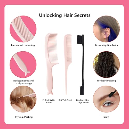 Hair Brush Set, Professional Styling Tools with Combs and Accessories, Pink, Gift Box Included (Pink Brush+Pink Comb) - color: Pink Brush+Pink Comb