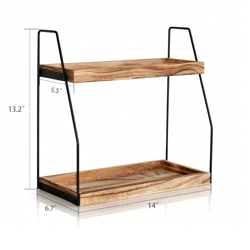 Krismax Bathroom Countertop Organizer, 2 Tier Vanity Organizer and Storage for Cosmetic Skincare Perfume, Wood Storage Shelf for Bathroom Kitchen Coffee Station Tiered Tray