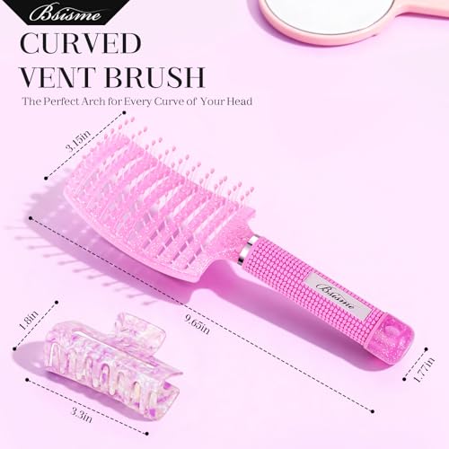 Bsisme Hair Brush with Hair Clips, Vented Brush for Faster Blow Drying | Detangler & Frizz-Free on Women Girls Curly Wet Thick Fine Hair, Ideal Valentine's Day, Mothers Day, Birthday Gift for Her - color: Pinkish Purple