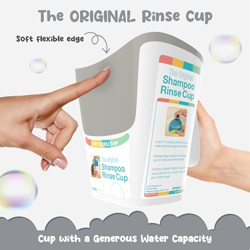 Shampoo Rinse Cup for Kids | Baby Bath Pail | Tear Free Baby Rinser Pail - color: White/Gray