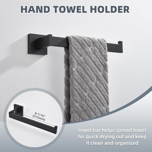 Bathroom Hardware Set Matte Black, Angle Simple Stainless Steel Bath Accessory Kit, 4 Pieces - Towel Hook, Toilet Paper Holder, Towel Holder and Towel Bar - color: Matte Black