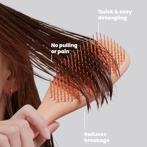 Tangle Teezer Ultimate Detangler Brush, Straight to Wavy, Apricot | Patented two-tier, regular-flex teeth reduce breakage & split ends on wet or dry hair; Shower-friendly hairbrush for all ages - color: Apricot