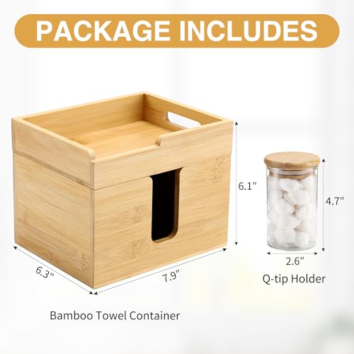 Bamboo Disposable Face Towel Holder with 2 Glass Jars - Open-Top Skincare Organizer for Facial Cleansing Wipes & Beauty Essentials - Bathroom Countertop Vanity Organizer - color: Face Towel Holder With 2 Glass Jars