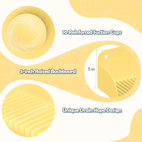 AGPTEK 24 Inch Bathtub Splash Guard with 10 Suction Cups, Silicone Tub Water Splash Guard for Bathtub, Bath Toy Tray Holder Play Shelf for Kids, Universal for Bathroom, Kitchen Sink (Yellow) - color: Yellow