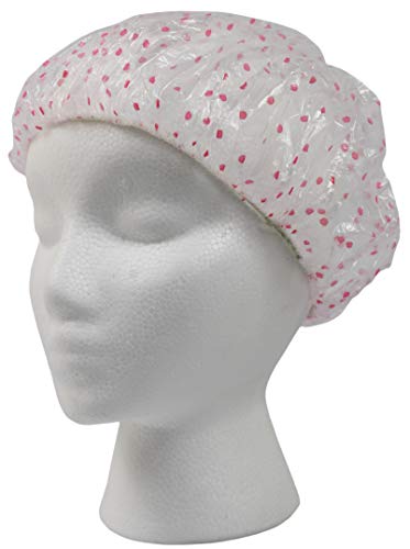 Set of 16 Black Duck Brand Polk-A-Dot Design Disposable Reusable Shower Caps - Great for Rain, Perms, Hair Treatments and More!