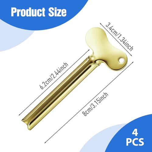 Mabor 4Pcs Toothpaste Tube Squeezer, Metal Toothpaste Key Squeezer Roller | Stainless Steel Tube Wringer Dispenser Tools for Paint Cream Cosmetic Hair Dye, Gold & Silver