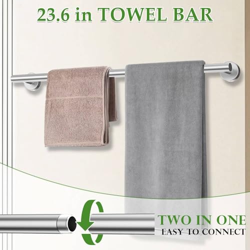6-Piece Towel Bar Set Brushed Nickel Bathroom Hardware Accessories Set Includes 23.6in Towel Bar 2 Round Towel Ring Stainless Steel Wall-Mounted - color: 6pcs Brushed
