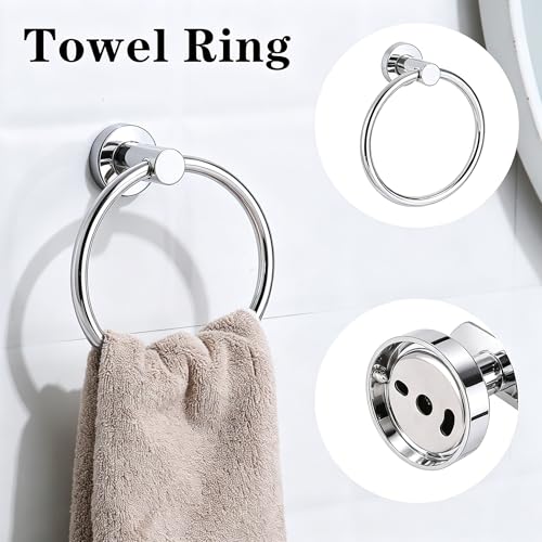 4-Piece Polished Chrome Bathroom Hardware Set - Toilet Paper Holder and Hand Towel Holder, Towel Ring Wall Mounted, Stainless Steel Accessories Set - Silver - color: Polished Chrome