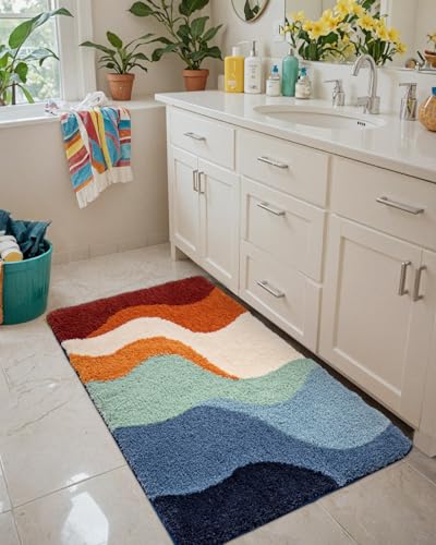 DEXI Bathroom Rug Washable, 36x24 Non Slip Bath Mat Absorbent, Soft Plush Microfiber Bathmat Quick Dry for Shower Floor, Colorful - color: Abstract Colorful, size: 36" X 24" (Rectangular)