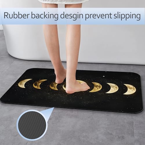 Celestial Moon Phases Bathroom Mat,Non-Slip Rubber Backing Thin Low-Profile Bath Rug,Easy-Clean Bathroom Floor Mat for Shower,Bathtub,Kitchen,or Entryway - color: Celestial Moon Phases
