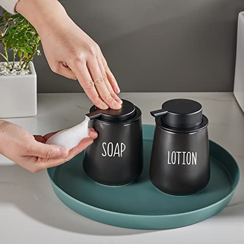 12Oz Hand Soap Dispenser Set - 2 Pack Ceramic Foam Soap Dispenser Set with Easy-to-Press Black Pump, Refillable Mordern Foaming Dish Soap Dispensers for Bathroom & Kitchen (Black, Foam Pump) - color: Black Foming Dispenser