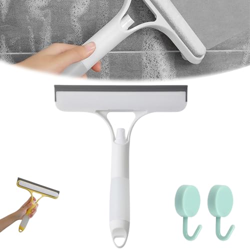 3 in 1 Window Cleaning Scraper, Squeegee with Sprayer, All-in-One Glass Cleaner Tool with Sponge & Rubber Blade for Shower Doors, Mirrors, Car Windows & Home Use - color: White