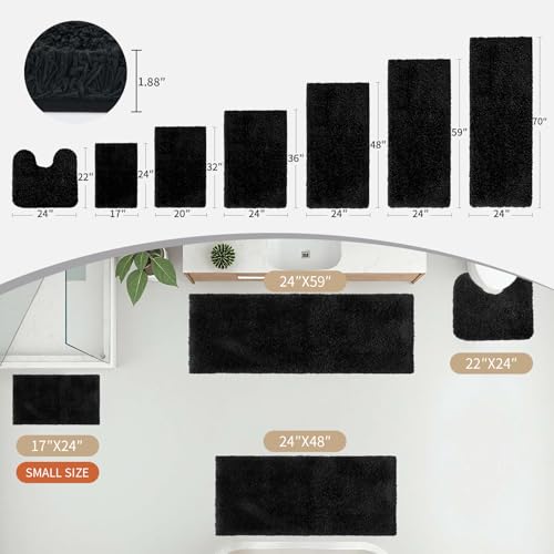 Disolla Black Bathroom Rug 24x48 - Non-Slip Plush Thick Bath Mat, Highly Absorbent & Ultra Soft Fluffy Floor Mat, Machine Washable for Shower and Tub - color: Black, size: 2' x 4' (24''x48'' Bathroom Rug)
