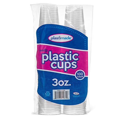 [100 Count] PlastiMade 3 Oz Clear Plastic Disposable Reusable Cups For Drinking, Bathroom, Rinsing, Test, Medication, Party, Home, Office, Water, Juice, Kids. 1 Pack - color: 1 Pack, size: 3 Ounces