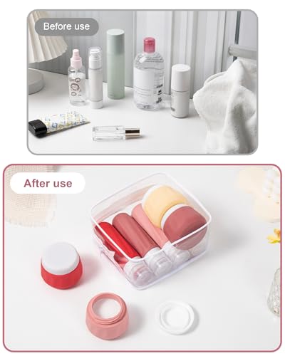 Mrsdry Travel Size Toiletries 8 Pack, TSA Approved 3oz Silicone Squeeze Bottles & Cream Jars with Clear Travel Bag - color: Cherry Red, size: 3oz bottle 3oz jar