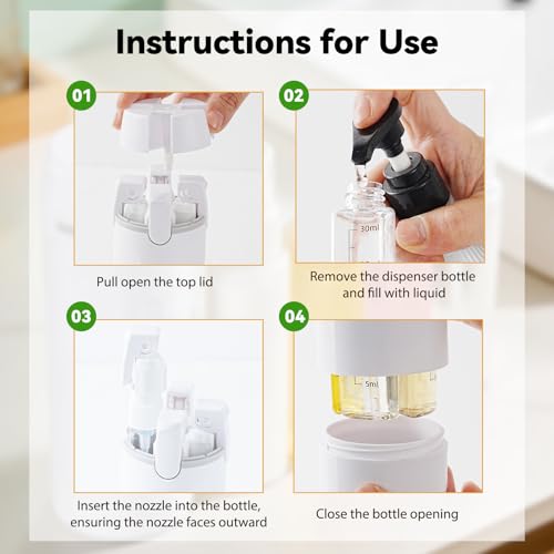 4 in 1 Travel Dispenser Bottle with Cleaning Brush,4 Pack 30ml Leak Proof Refillable Travel Size Toiletries Containers for Shampoo Conditioner,Portable Travel Bottles Set for Vacation Camping & Gym - color: White