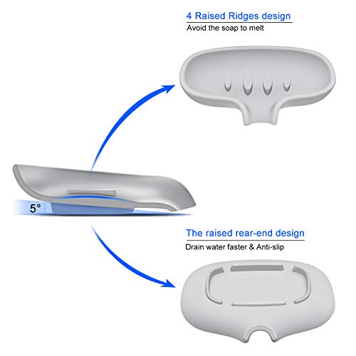 SUBEKYU Silicone Soap Dish for Bathroom,Bar Soap Holder for Shower with Draining Tray, Waterfall Soap Tray for Kitchen Sink, Set of 2 (White + Gray(Style 1)) - color: White + Gray(style 1)