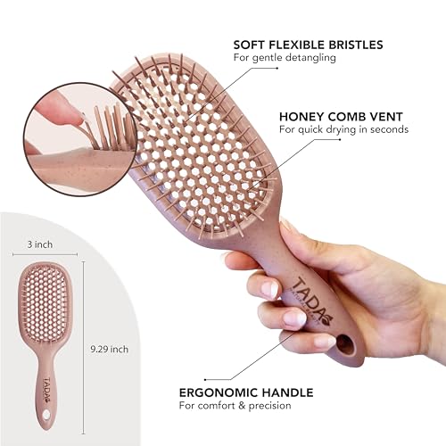 TADA Natural Beauty Hair Brush Detangler for Curly, Thick, Wavy, and Thin Hair - Ventilation Holes for Quick Drying and Styling, Detangler Brush for Women, Men, Kids (4 Colors) (2PK #2) - color: 2PK #2