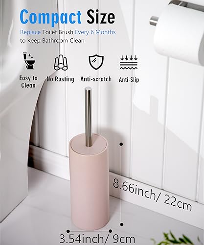 Matt Pink Ceramic Toilet Brush and Holder Set, Freestanding Toilet Bowl Cleaners Brush, Scrubber Brush for Toilet, Bathroom Accessories with Stainless Handle, Deep Cleaning - color: Matt Pink, size: Set/2