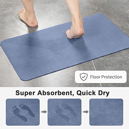 Stiio Bath Mat for Bathroom, Flat Bath Rug Super Absorbent Quick Dry, Non Slip Thin Bathroom Mats Fit Under Door, Easy Clean Washable Shower Mat Carpet for Kitchen, Bathtub, Sink, Blue 15x23 inches - color: Bule, size: 1'3" x 1'11" (Rectangular)