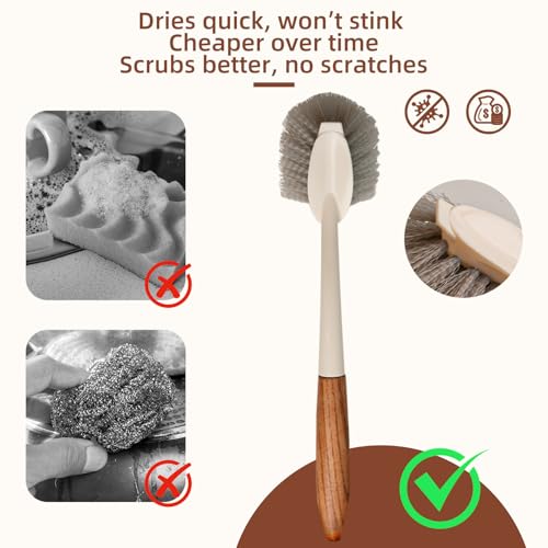 4-Pack Heavy Duty Scrub Brushes Set with Wooden Handles, Triangle & Square Floor Scrubber, Dish Brush, Grout Cleaner for Kitchen, Bathroom, Tile, Carpet & Stubborn Stains Removal