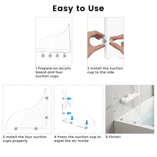 Daily Treasures 2Pcs Removable 9.06"x7.87" Shower Splash Guard with Silicone Sucker, Reusable Splash Guard for Shower, 3MM Thickened Bathtub Splash Guard,Detachable Bathtub Splash Guard for Tub