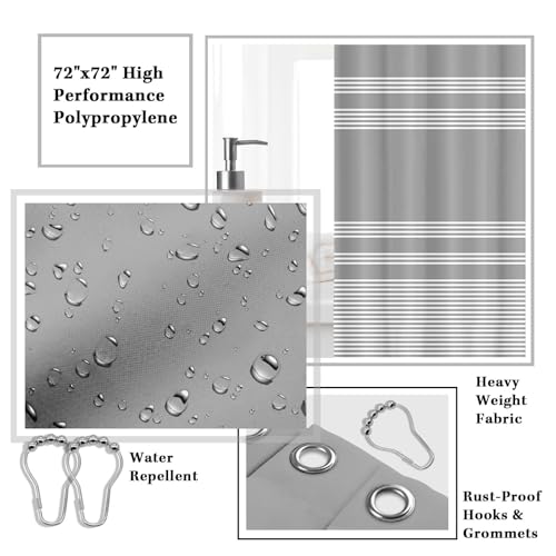 Britimes Bathroom Accessories Set, Grey Shower Curtain Set with Trash Can, Soap Dispenser, Toilet Brush Holder, Toothbrush Holder and Toothbrush Cup for Bathroom Decor - color: Grey1