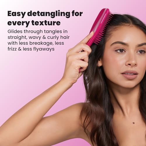 Tangle Teezer Ultimate Detangler Brush, Straight to Wavy, Raspberry | Patented two-tier, regular-flex teeth reduce breakage & split ends on wet or dry hair; Shower-friendly hairbrush for all ages - color: Electric Raspberry