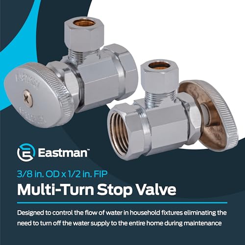 Eastman 3/8 Inch OD Compression x 1/2 Inch FIP Compression Multi-Turn Angle Stop Valve, Brass Plumbing Fitting, Chrome, 04322LF - size: 3/8 in. OD x 1/2 in. FIP
