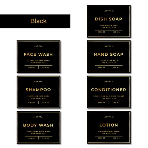 Verute Waterproof Labels for Amber Glass Soap Dispenser and Plastic Bottles 3.15"x2.35" Peel & Stick - Kitchen, Bathroom & Shower Set - 21 Pieces (Gold Set) - color: Gold Set