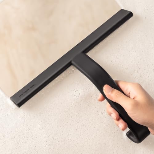 dancemoon JustHang Shower Squeegee for Glass Doors, All-One-Piece Wider 12" Silicone Squeegee with Built-in Hook for Window, Mirror, Tile Wall, Car, Streak-Free Bathroom Cleaner Tool, 12-Inch Black - color: Classic Black, size: 12 Inches
