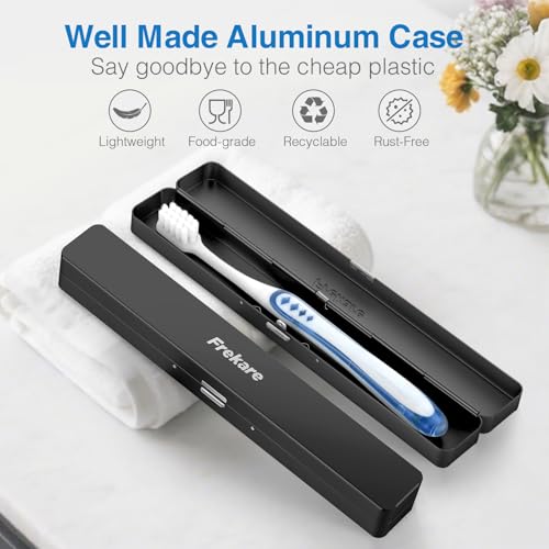 Frekare Toothbrush Travel Case Aluminum, Manual Tooth Brush Holder for Traveling, Portable Toothbrush Container for Bathroom, Camping, Business Trip, School (Black) - color: Black, size: 1 Pack