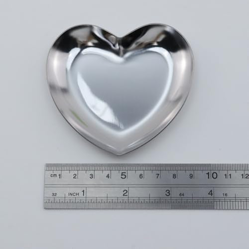 Dnyta 2Pcs Stainless Steel Decorative Tray, Decor Jewelry Dish, Bathroom Decor Makeup Serving Trays for Dresser, Cosmetics Home Decor for Keys Watch Wallet Trinket- Small (Heart shape, Silver) - style: Heart-shaped silver style (2pcs)