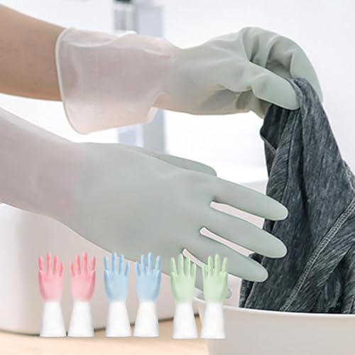 3 Pairs of Silicone Cleaning Gloves – Waterproof, Durable, and Flexible for Dishwashing and Household Cleaning - color: 1 Pair Pink+1 Pair Blue+1 Pair Green, size: Large