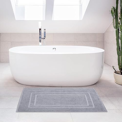 Feather & Stitch 2 Piece Towel Like Bath Mats (30x21 Inch) 100% Cotton Terry Bath Mats, Bathroom Shower Floor Mats [NOT A Bathroom Rug], Soft Absorbent Washable Mats - Grey - color: Grey