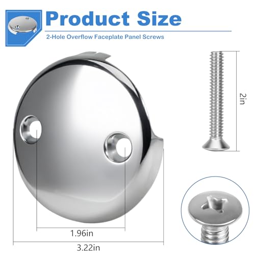 Two-Hole Bathtub Overflow Drain Cover, 3-1/8" Bathtub Drain Stopper with Two Matching Screws, Fits Most Standard Bathroom Tub (Plated Chrome) - color: Chrome Plated